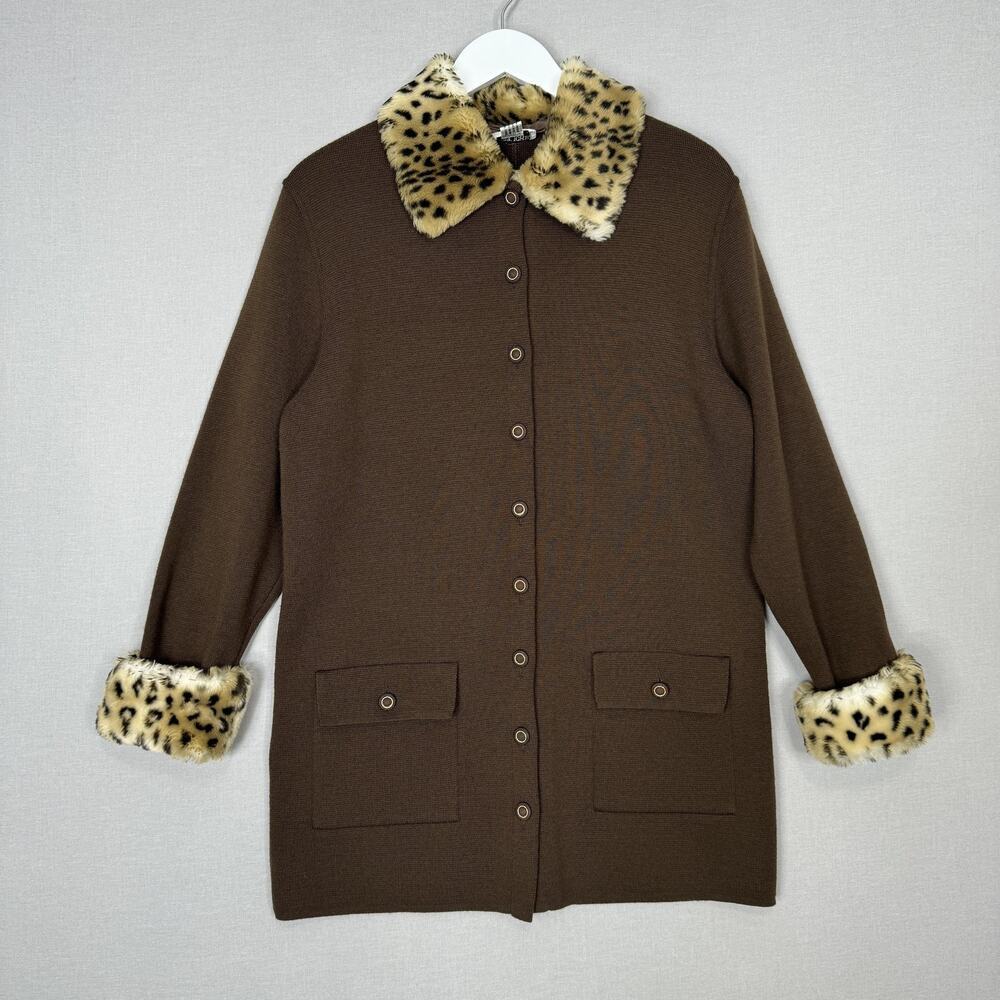 Vintage Pubbliche Relazioni Jacket Women Medium Wool Leopard Faux Fur Trim Retro - Picture 2 of 14